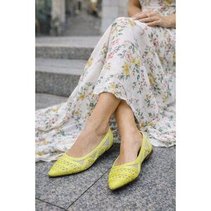 Miss Albright Lime Green Woven Mesh Ballet Flats Pointed Toe Made in Italy 8.5